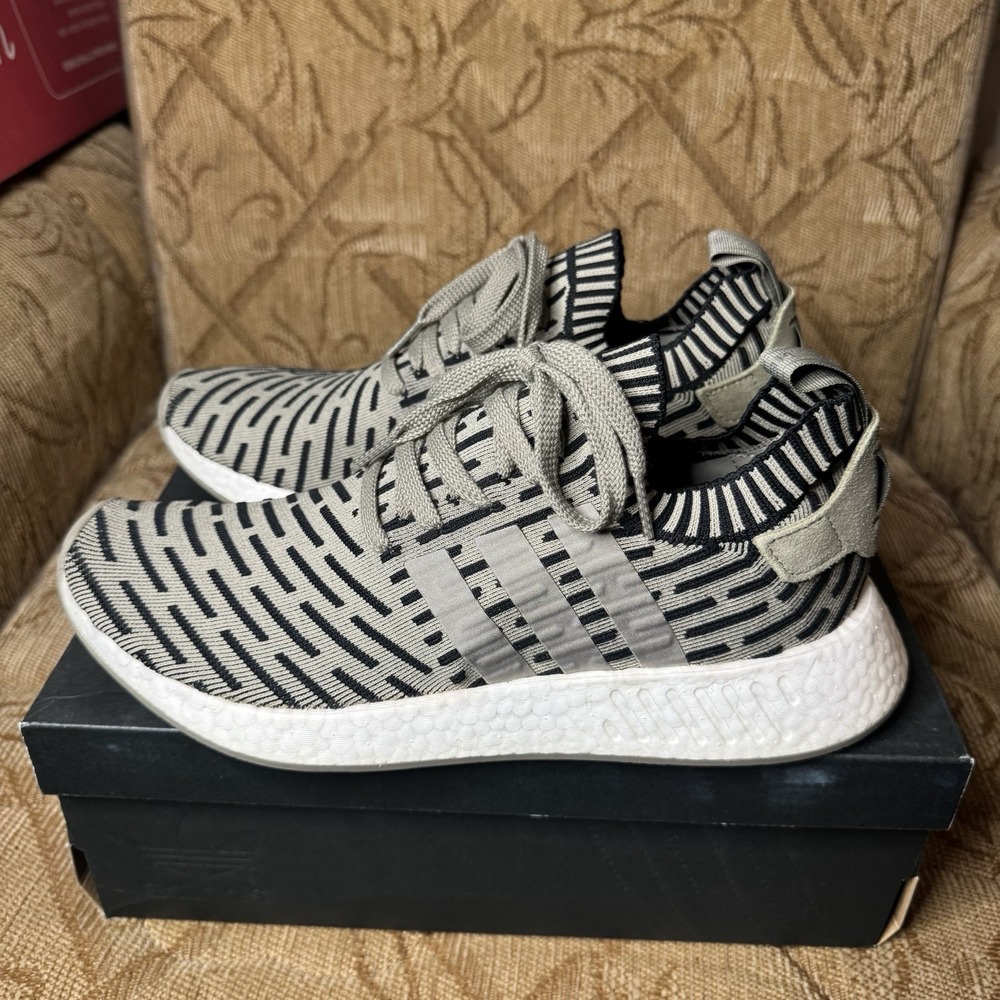 Adidas‎ NMD R2 PK Men's 10.5 Trace Cargo Black BA7198 Primeknit Ultra Boost EUC!